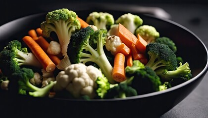 Wall Mural - A bowl of vegetables including broccoli, carrots, and cauliflower