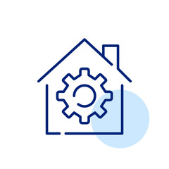 Wall Mural - house and cogwheel. digital toolkit for optimization and customization smart home experience. pixel 