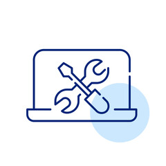 Wall Mural - laptop maintenance, repair, configuration and customized settings. wrench and screwdriver. pixel per