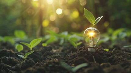 Aufkleber - Plant growing in a bulb concept. Sustainable energy sources.