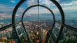 Izmir City view from inside of teleferic cabin