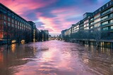 Fototapeta Londyn - Sunset Reflections on Flooded London Street