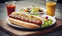 Street Food Hot Dogs With Cabbage And Meatless Sausage
