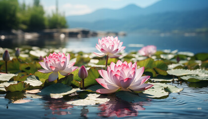 Wall Mural - lotuses on the pond. blooming lotuses.