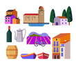 set of european countryside color vector icons