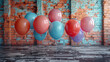 © FUTURESEND - Warm-Toned Balloons Against a Textured Brick Wall for Urban Celebration Themes (AI-Generated)