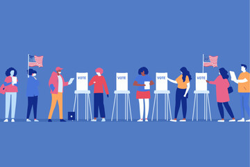 Wall Mural - People casting their vote at an election booth. USA election graphic