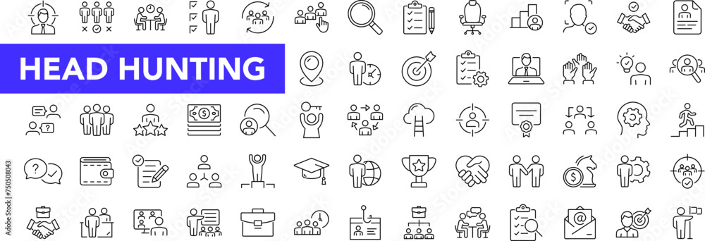 Headhunting icon set with editable stroke. Recruitment thin line icon ...