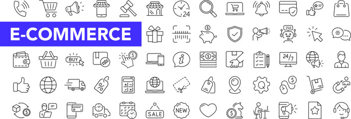 Poster - E-Commerce icon set with editable stroke. Online shopping thin line icon collection. Vector illustration