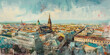 an oil painting of the vienna skyline, in the style of impressionistic venice scenes. Generative ai.