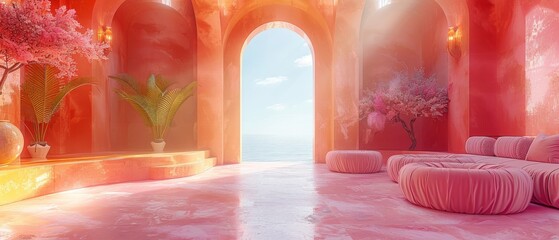 Leinwandbilder - 3D abstract interior template. Colorful interior.