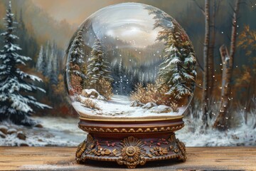 Wall Mural - Snow globe in the forest, selective focus