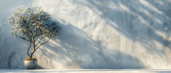 Poster - Sunlight is casting a shadow over the white concrete wall.