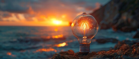 Aufkleber - With a sunset power concept light bulb in hand