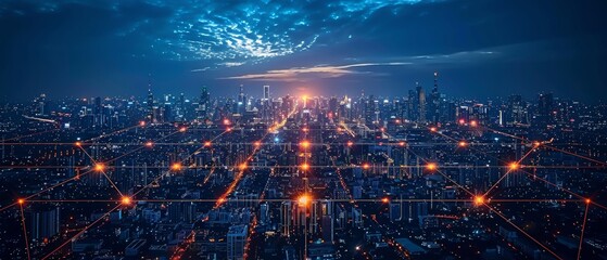 Fototapete - Wireless communication network and smart city, abstract image visual, Internet of Things
