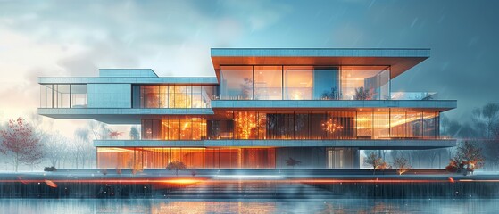Fototapete - Project smart house construction with artificial intelligence and IOT systems. Develop architectural computer systems of smart buildings. Design modern building construction with AI controls.