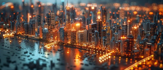 Aufkleber - A modern city diorama with a wireless sensor network, a sensor node and connecting line, ICT, IoT, and abstract visuals