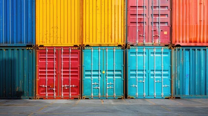 Shipping containers in various colors under a dramatic sunset sky, emphasizing global trade