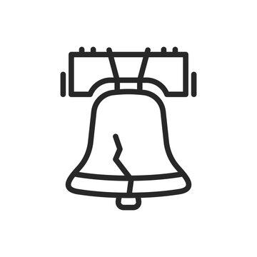 Liberty Bell Icon, Emblem of American Independence and Historic Symbol, Simple Thin Linear Outline Vector Sign.