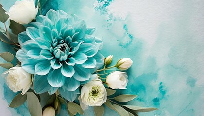 turquoise floral background watercolor abstract flowers floral wedding invitation template floral greeting card with blue bouquet birthday postcard floral frame