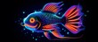vector illustration of cute neon fish portrait with bright and bright colors in isolation with dark colors
