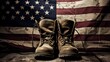 © Media Srock - Military combat boots with US flag in the background