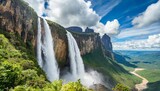 view of the angel falls salto angel is worlds highest waterfalls 978 m on a sunny day venezuela latin america