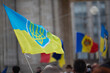 Flags of Ukraine and Moldova in Chisinau, Moldova, February 24, 2024