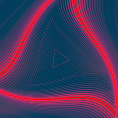 Fototapete - Bright red neon stripes of light in the form of triangles on a dark blue background. 3d rendering illustration