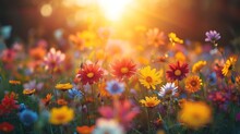 Spring Summer Background With Bright Beautiful Flowers