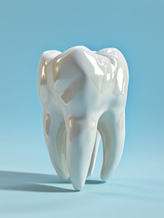 Wall Mural - A pristine tooth stands isolated against a soft blue background