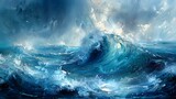 Fototapeta  - Stunning painting capturing the raw power of ocean waves. Concept Ocean Waves, Art Inspiration, Seascapes, Powerful Nature, Painting Techniques