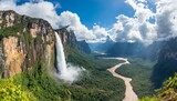view of the angel falls salto angel is worlds highest waterfalls 978 m on a sunny day venezuela latin america