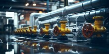 Critical infrastructure of an expansive industrial facility with pipelines and valves. Concept Industrial pipes, Valves, Critical infrastructure, Industrial facility, Pipelines