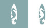 Logo club de surf. Silueta de caballo de mar y estrella en tabla de surf