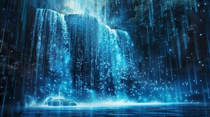 A matrix background with binary code cascading down like a waterfall .
