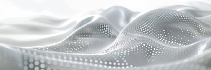 Wall Mural - White and grey futuristic shimmering and wavy medical and AI data science long digital technology background