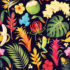 Wall Mural - Vector seamless pattern with tropical flowers