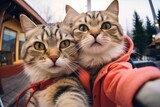Fototapeta  - Selfie Cat Portrait, Two Cats Make Self Picture