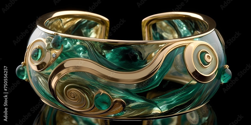 Swirls of emerald and topaz meld together, forming a luxurious and ...