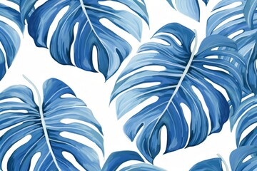 Wall Mural - Abstract pattern with blue tropical palm monstera leaves