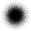 Black grunge blot. Circle noise gradient. Stipple texture. Noise round from dots.