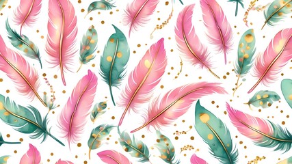 Wall Mural - pattern with feathers ,Vector illustration of feathers pattern. Floral organic background. Hand drawn feathers texture.