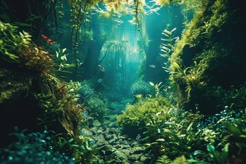 Wall Mural - Freshwater Planted Aquarium, Aquascaping, Underwater Landscape Nature Forest Style, Aquarium Tank