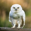 Cute fluffy white owl, beautiful Backlight, early september morning, wildlife photo
