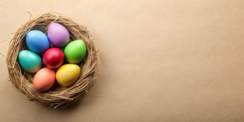 easter eggs in a nest on paper background