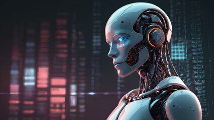 Wall Mural - 3d illustration AI robot using cyber security