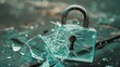 A digitally rendered image of a shattered padlock symbolizing compromised security, representing concepts of data breach, information vulnerability, and the fragility of digital protection.