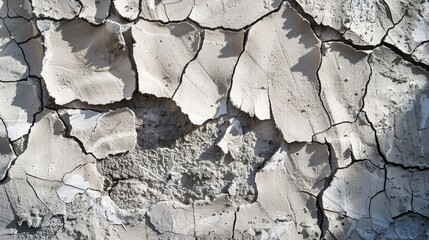 Canvas Print - Cracked concrete texture background. Grey surface with cracks close up. A lot of pieces of splintered plaster. Abstract concept of split, dissent, disagreement, discord. Sunny day with shadows.