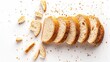 Sliced bread isolated on a white background. Bread slices and crumbs viewed from above. Top view